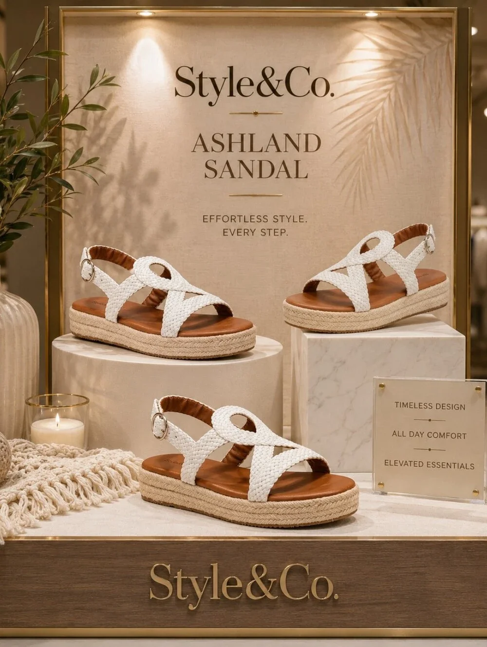 Style & Co. Ashland White Braided Platform Sandal